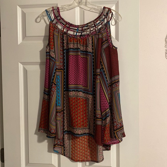 HeartSoul Tops - Boho style multi-color blouse. Peek-a-boo shoulder. Heartsoul brand. XL.